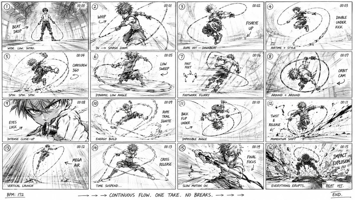 Hyper-Dynamic Anime Jump Rope Storyboard