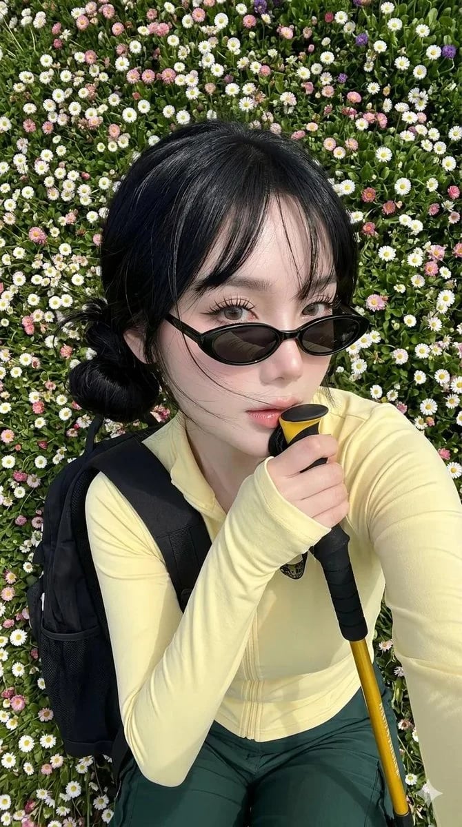 Photorealistic spring portrait in a daisy field