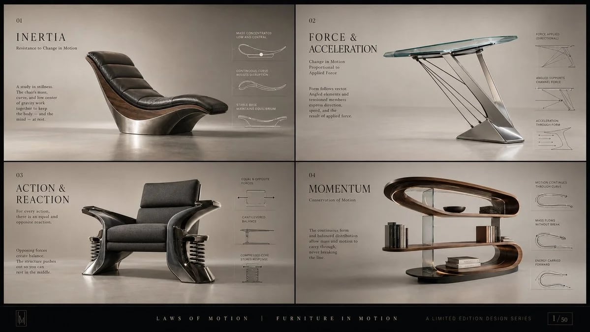 GPT Image 2 prompt for furniture inspired by laws of motion