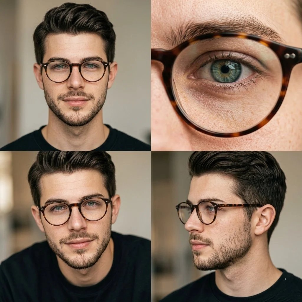 Editorial 2x2 Portrait Grid with Macro Eye Close-Up