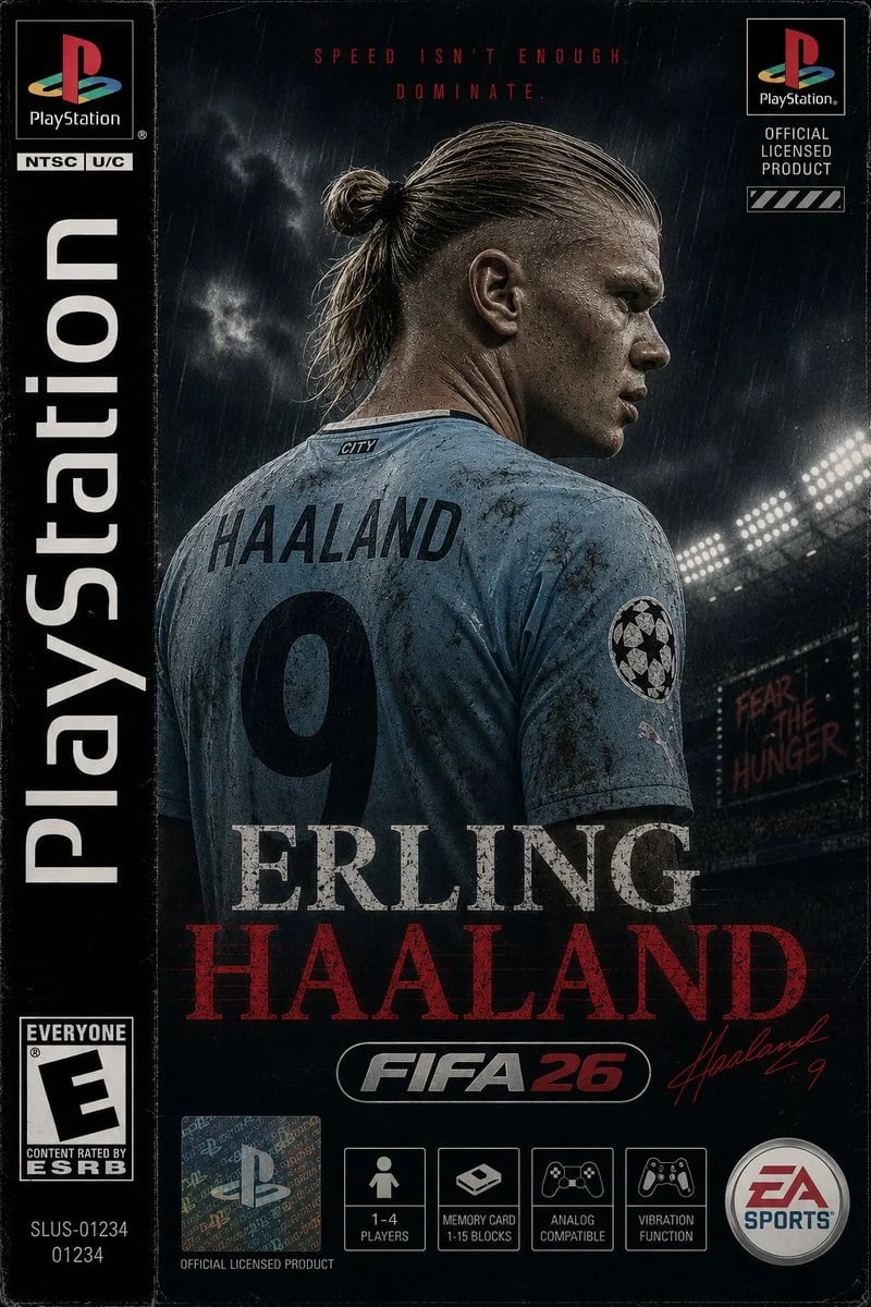 GPT Image 2 PS1-style Erling Haaland FIFA26 game cover