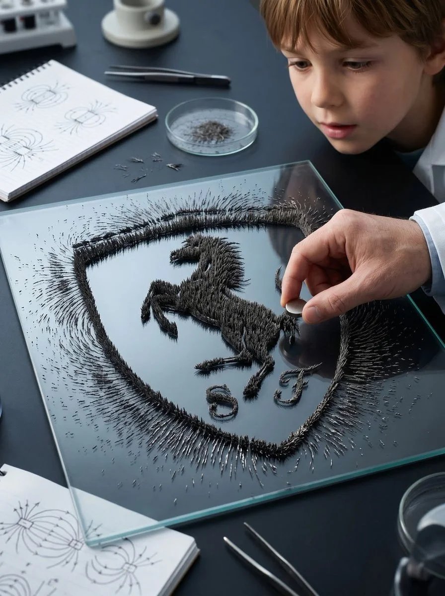 Iron filings logo magnet scene