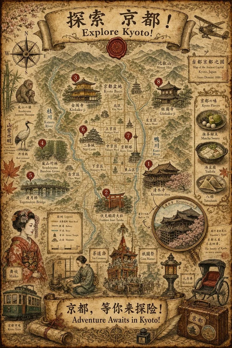 GPT Image 2 旅行地图海报提示词