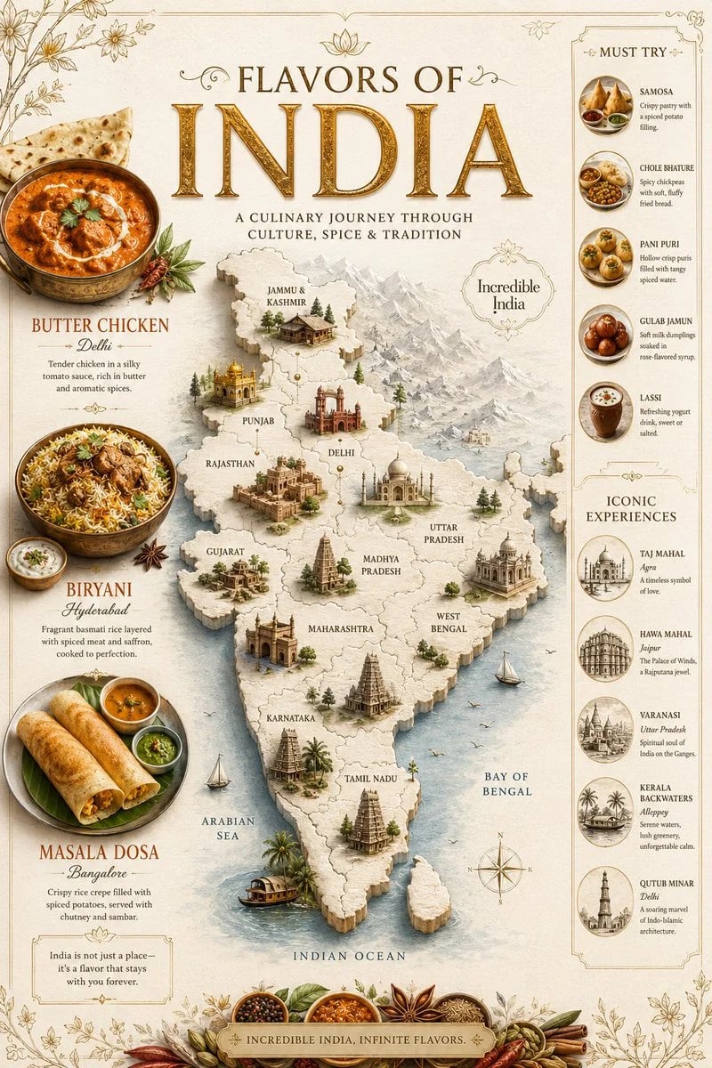 FLAVORS OF INDIA Luxury Culinary Travel Poster