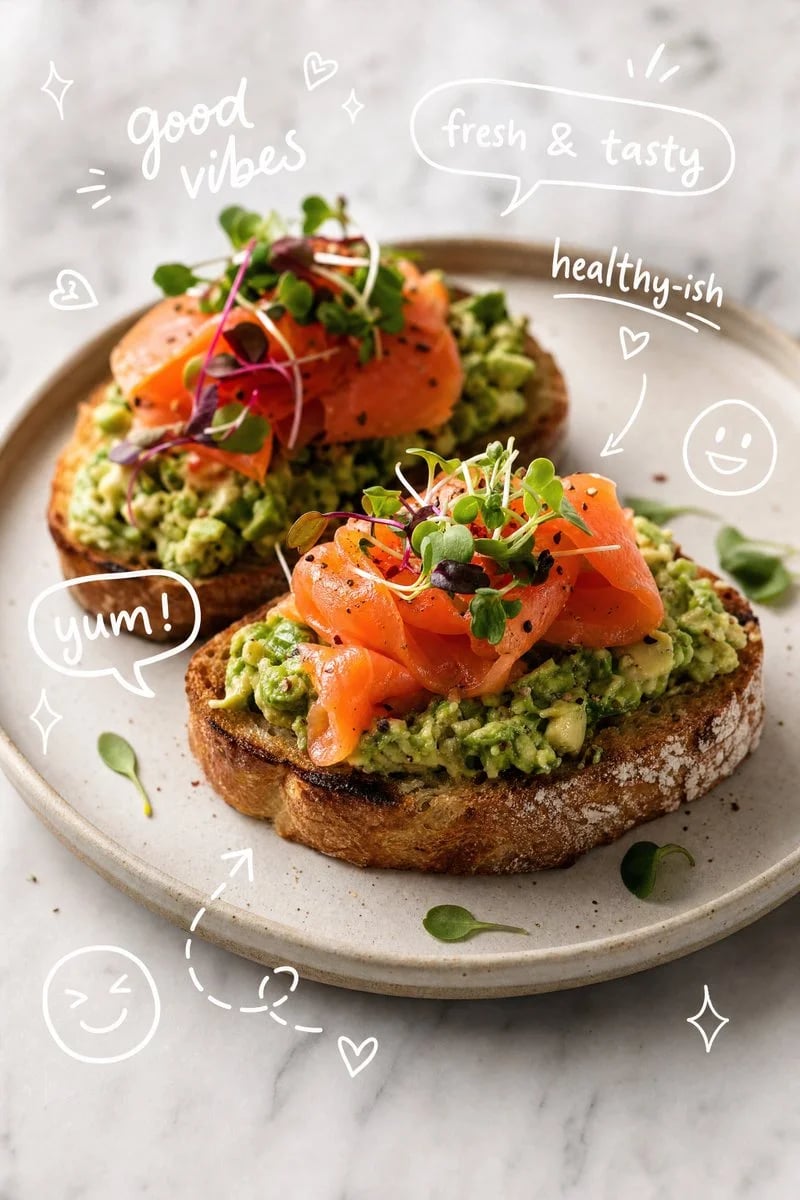 Doodle-Style Smoked Salmon Avocado Bruschetta