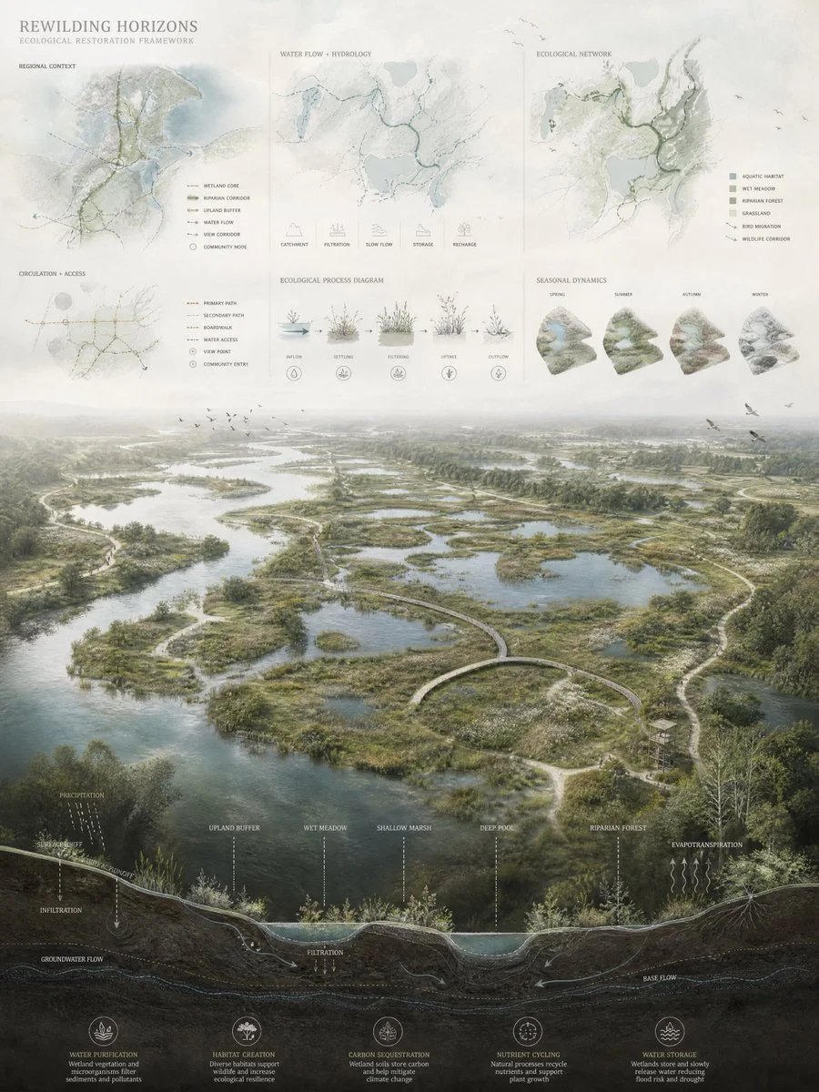 Cinematic Ecological Landscape Architecture Presentation Board