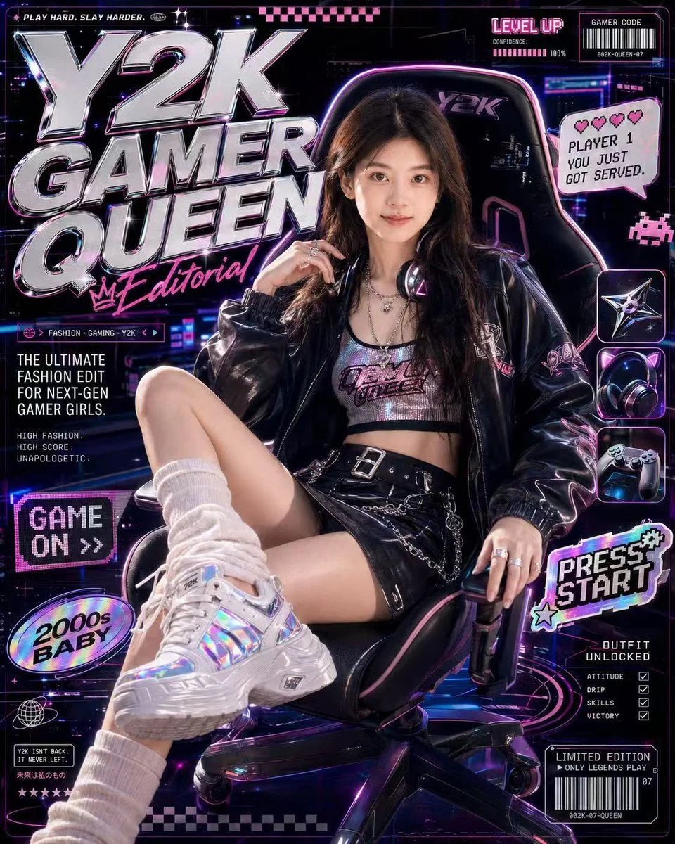 Y2K Cyber Gamer Girl Magazine-Style Editorial