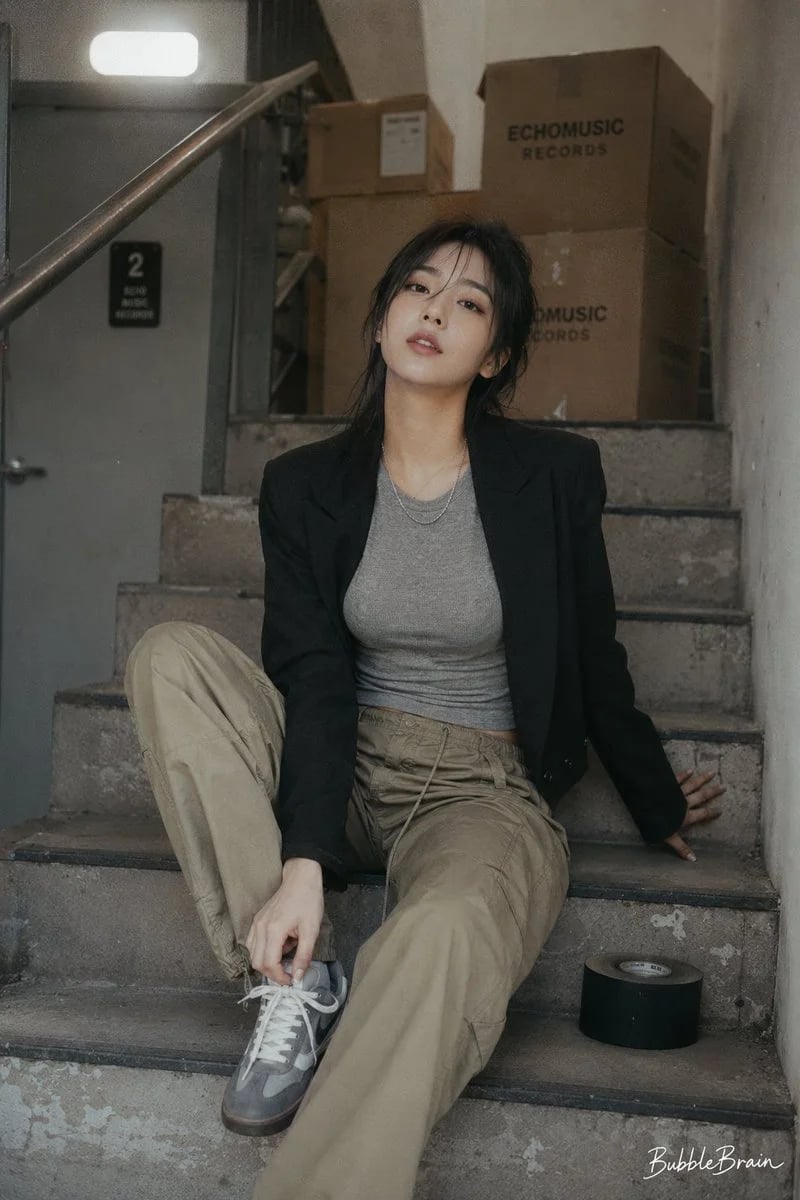 Photorealistic Korean Idol OOTD Stairwell Portrait