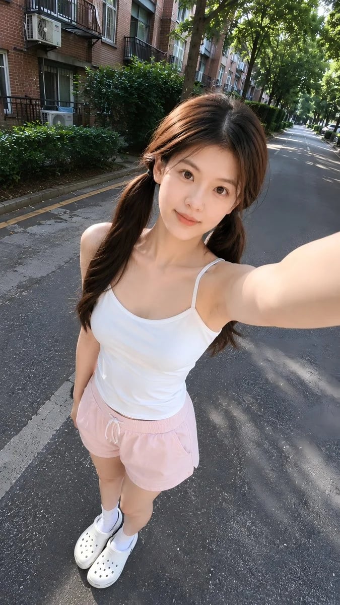 High-Angle Summer Street Smartphone Selfie
