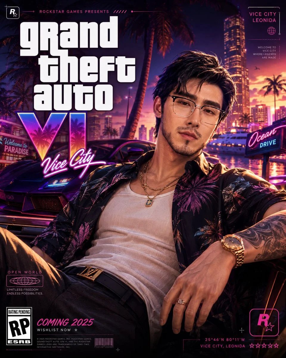GPT Image 2 生成 GTA VI 风格霓虹海报