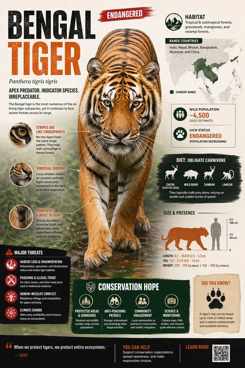 Endangered Animal Infographic with Photorealistic Focal Subject