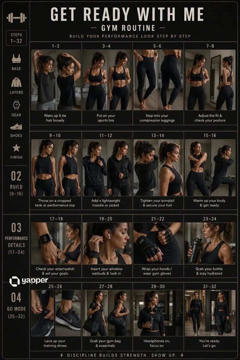Cinematic GRWM Gym Edition storyboard poster