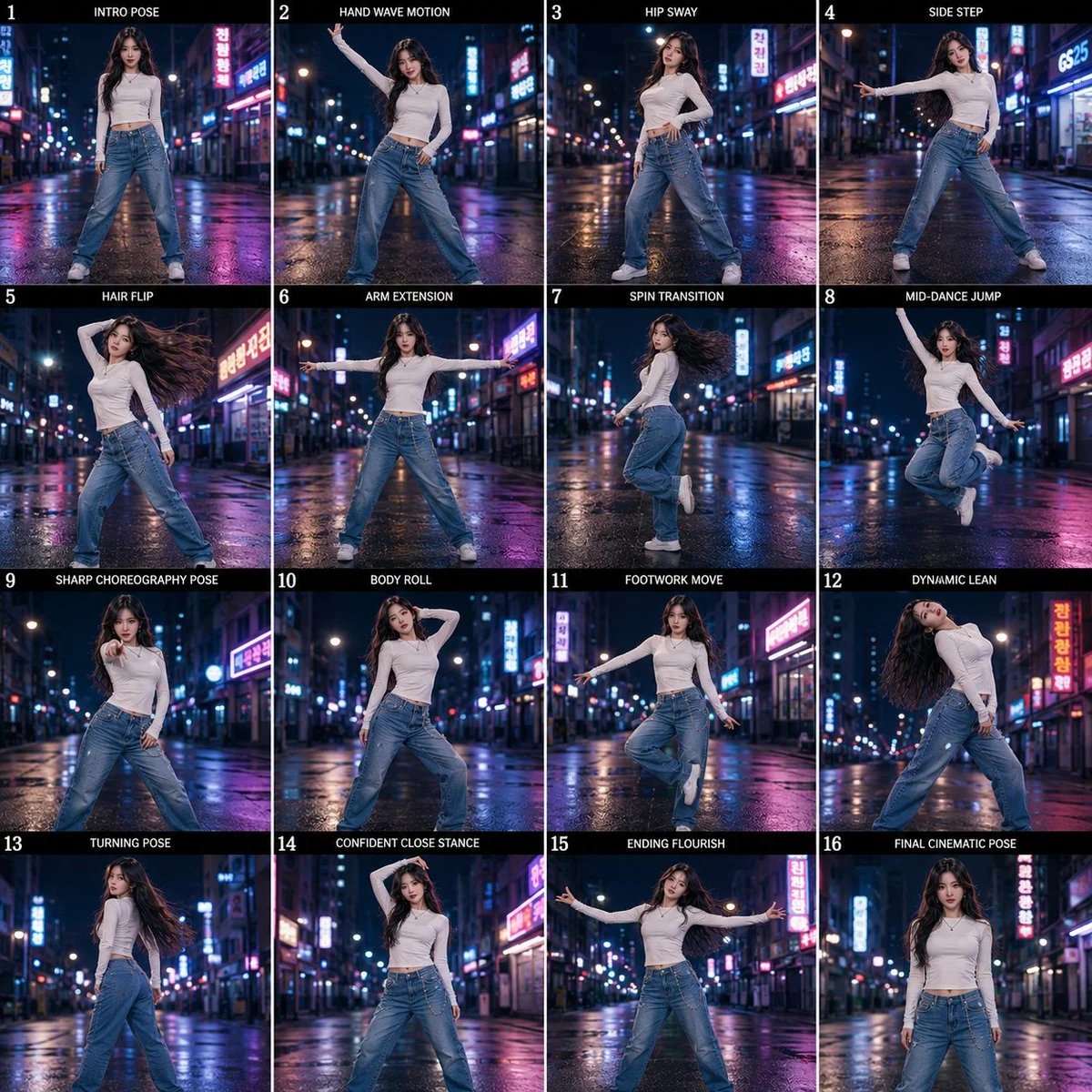 K-pop Dance 16-Frame Sequence Sheet for Seedance Video