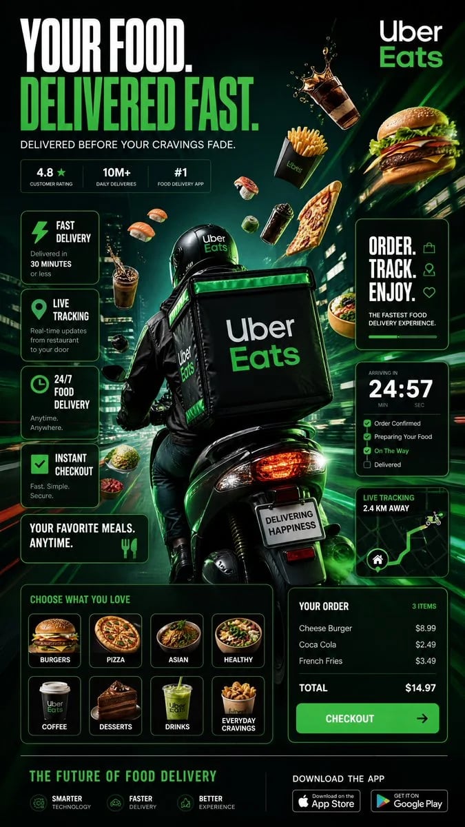 Cinematic Food Delivery Infographic Poster