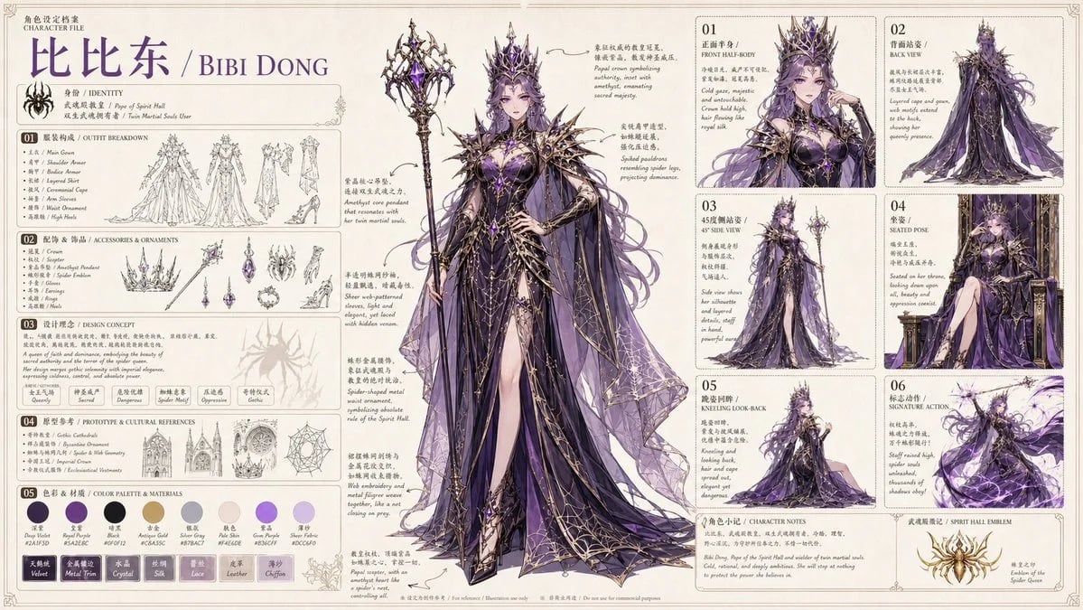 GPT Image 2 anime character pose reference sheet prompt for Bibi Dong