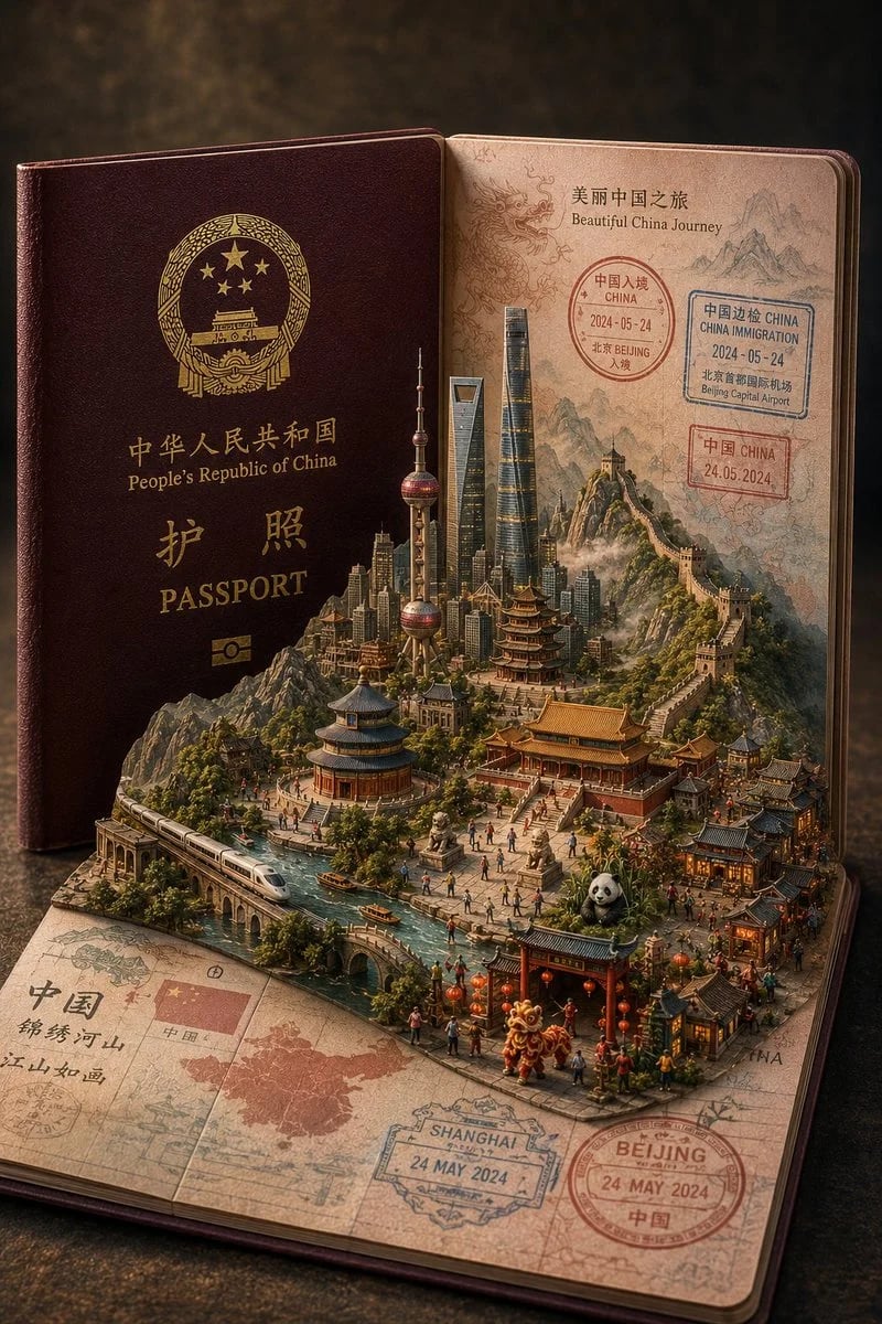 Cinematic Miniature Country Diorama Inside an Open Passport