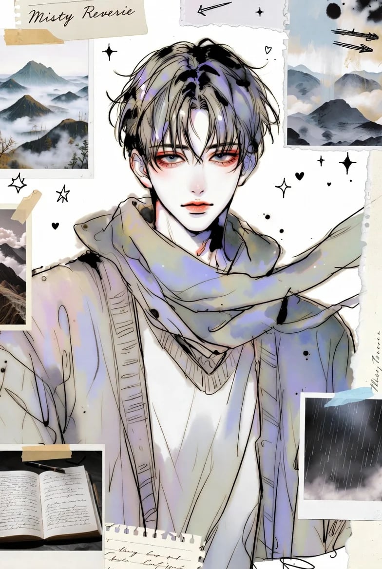Anime Scrapbook Boy and Beach Editorial Moodboard