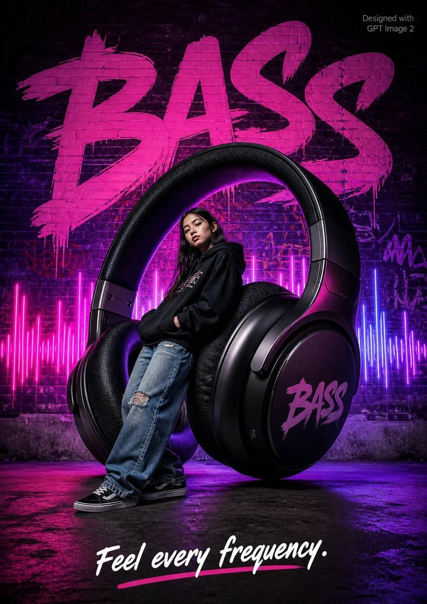 Streetwear bass headphones advertisement poster