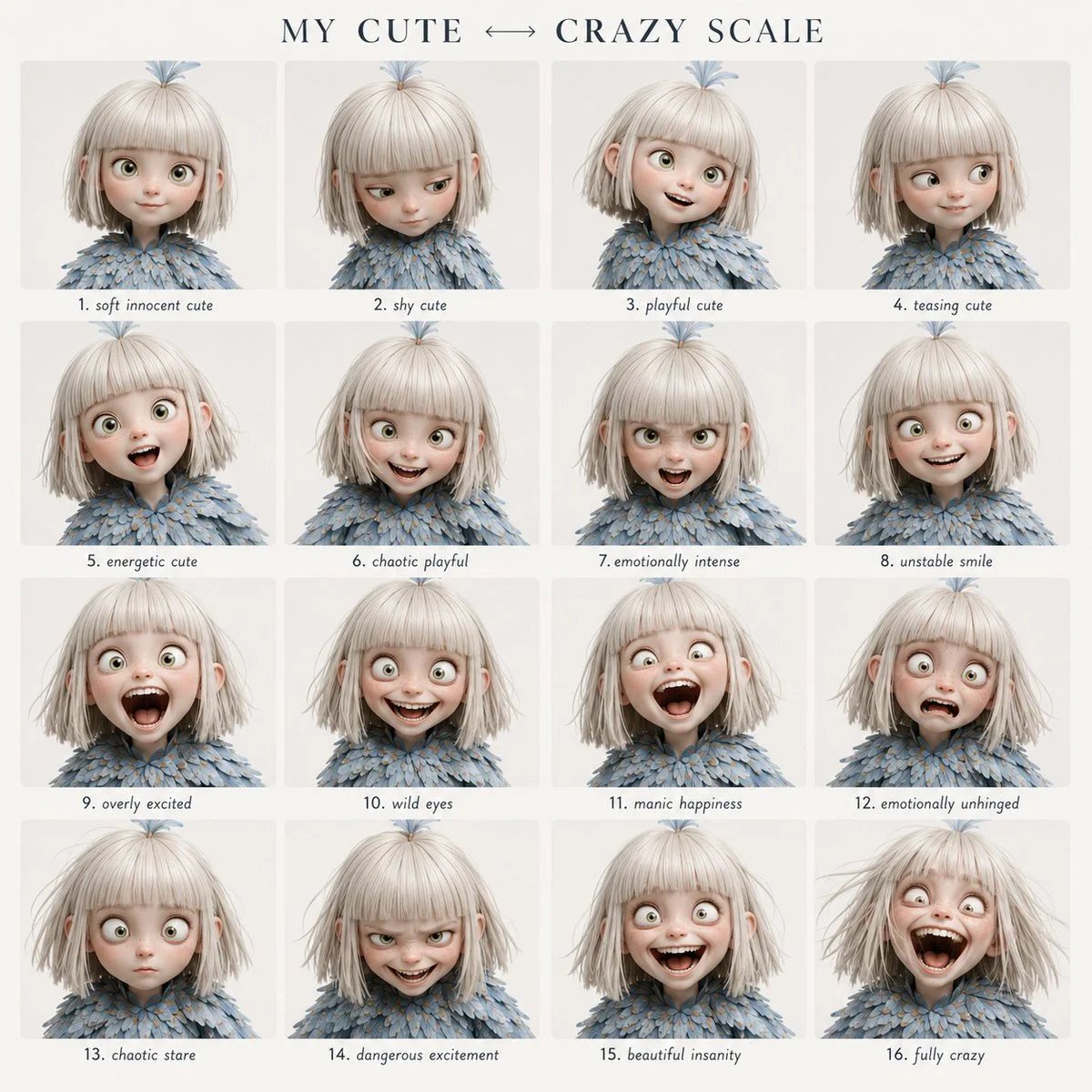 Cute ↔ Crazy 4x4 Emotional Performance Grid