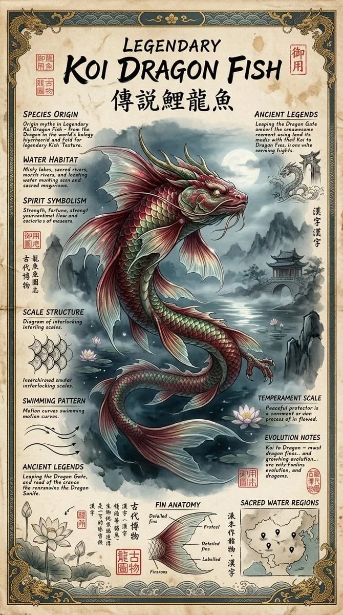 Vintage Fantasy Encyclopedia Dragon Species Poster