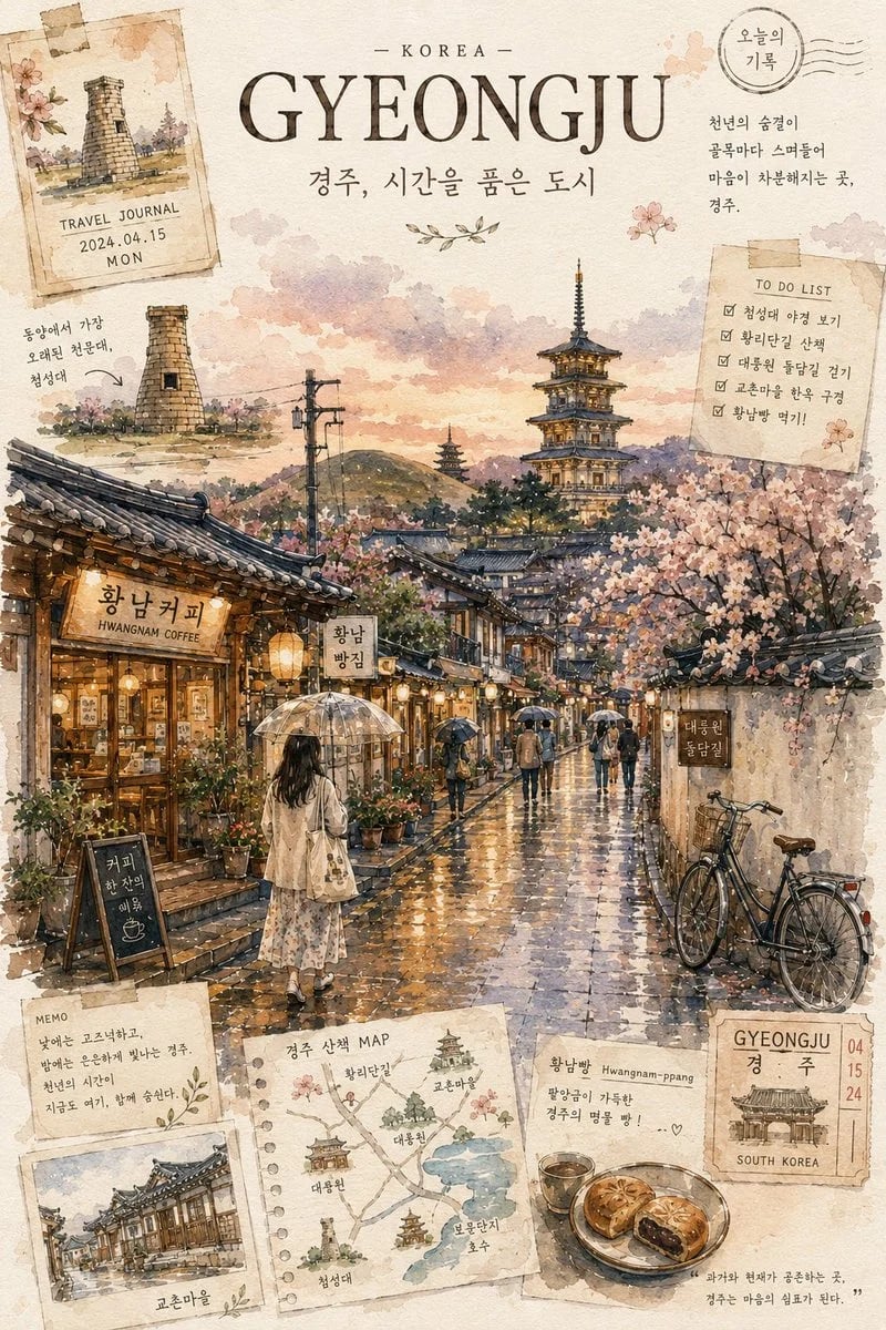 Dreamlike Watercolor Travel Journal Poster of Seoul