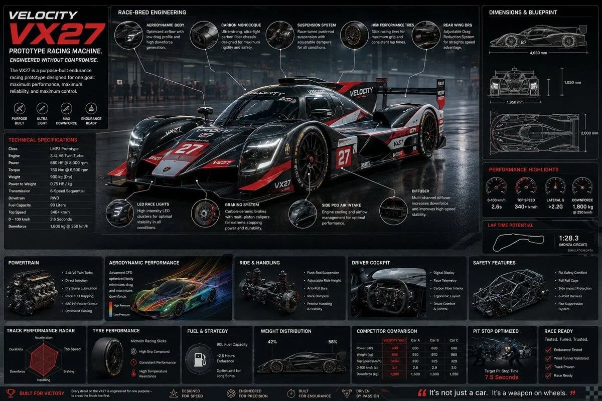 Futuristic Racing Car Motorsport Engineering Infographic