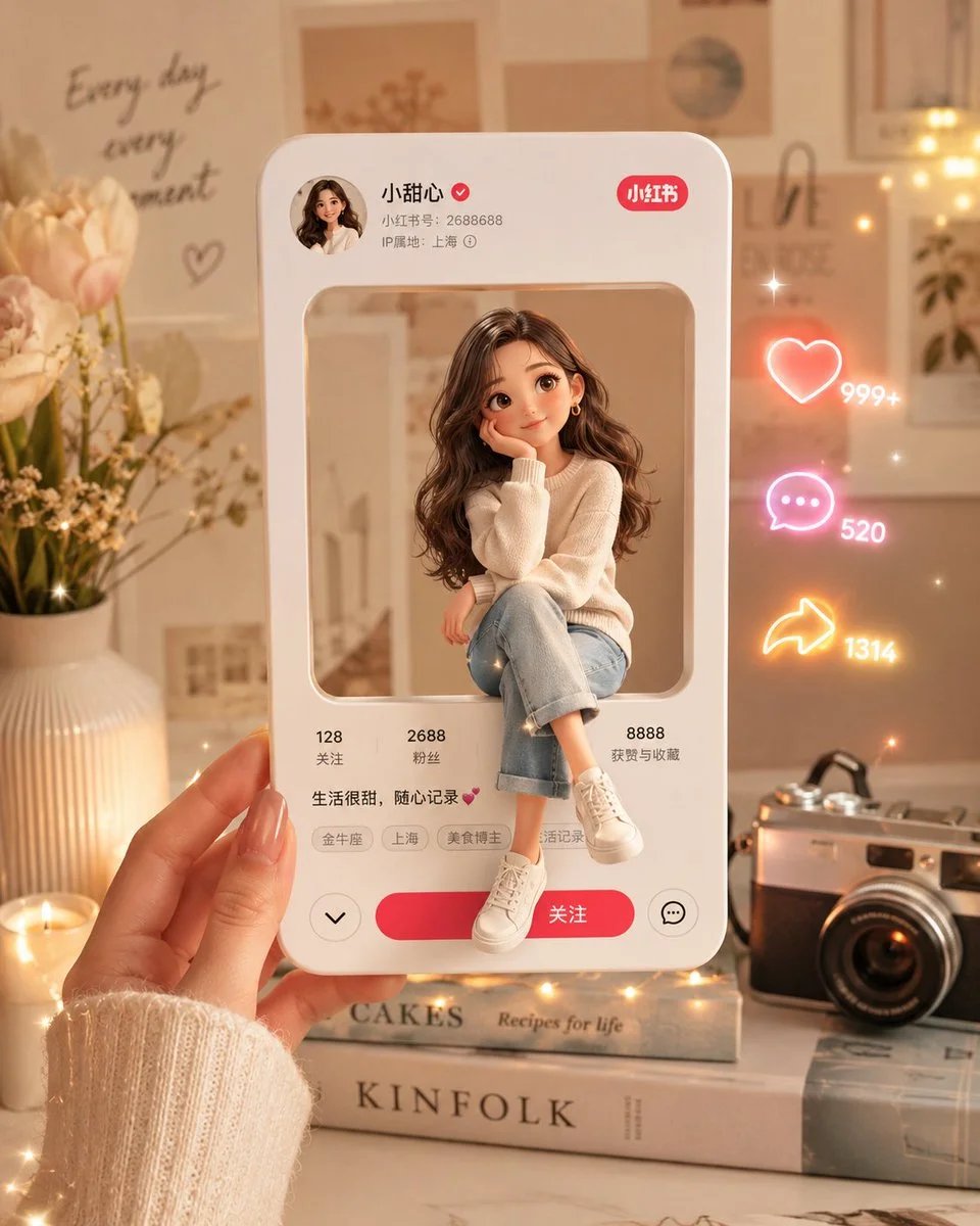 GPT-Image-2 小红书3D个人资料卡提示词