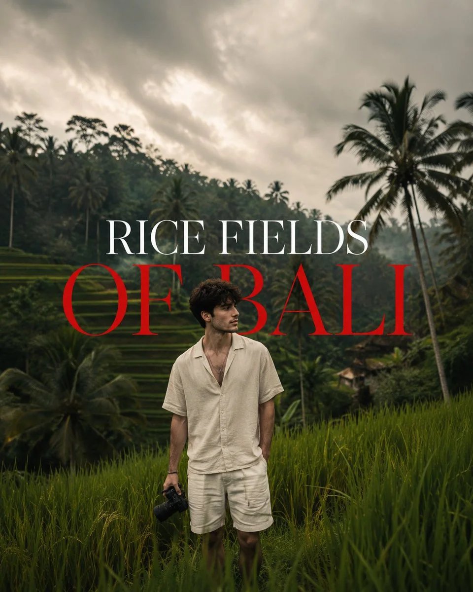 Cinematic Bali Rice Fields Travel Poster Prompt