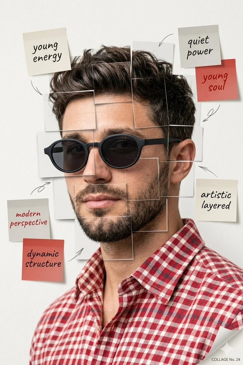 Editorial Portrait with Layered Photo Fragment Face
