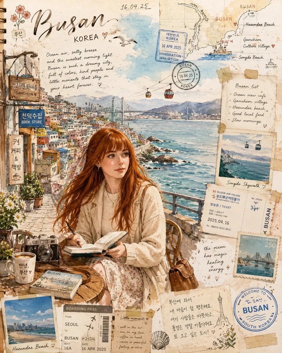 GPT Image 2 Busan Korea Travel Scrapbook Illustrations