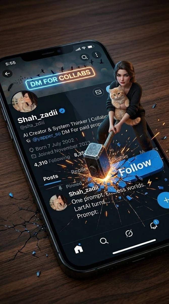 Cinematic X/Twitter Profile Promo with Creator Emerging from Phone