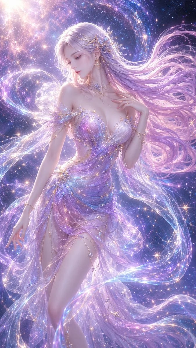 星河入梦：梦幻星河仙女3D CG插画
