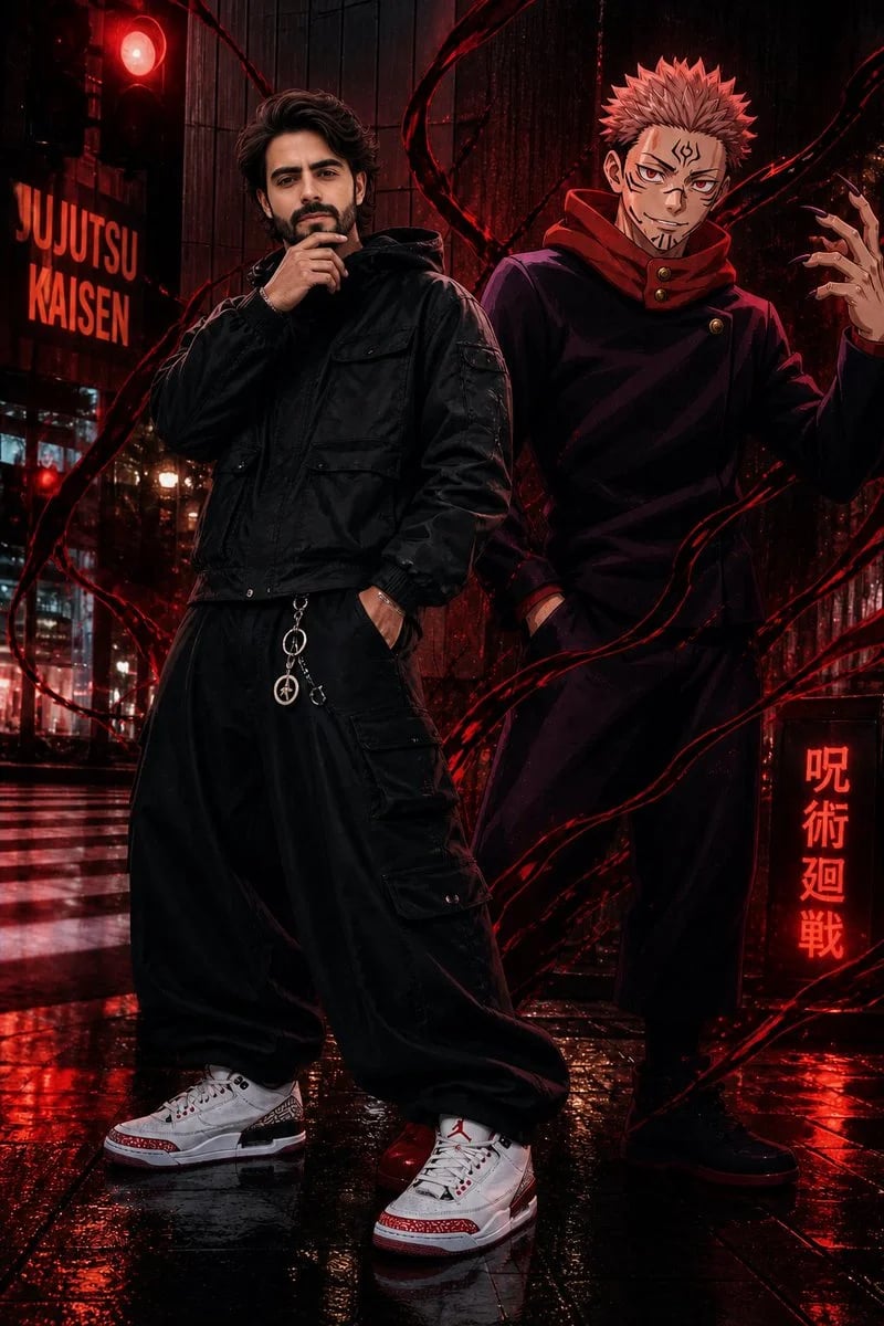 Jujutsu Kaisen-Style Hyper-Realistic Anime Composite