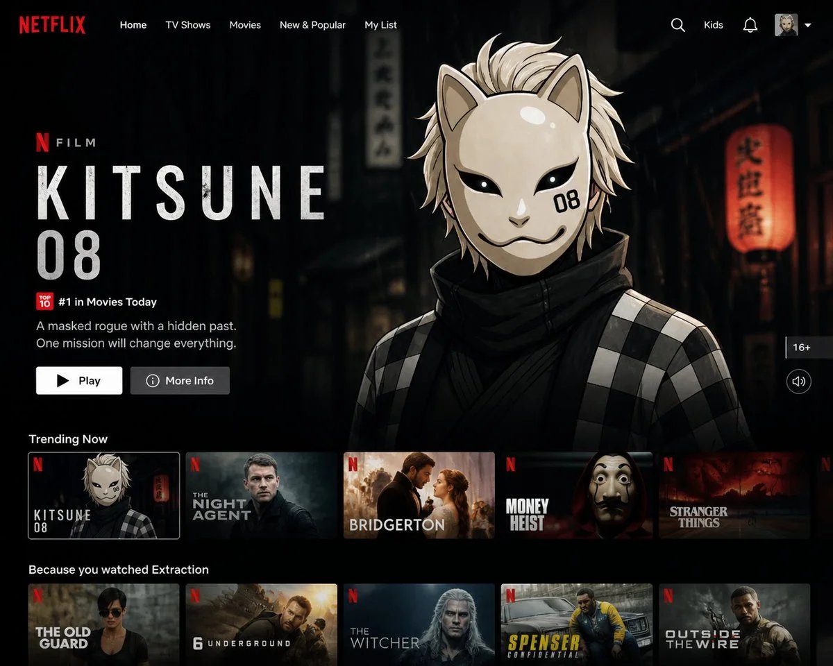 Netflix homepage UI with reference-based hero film