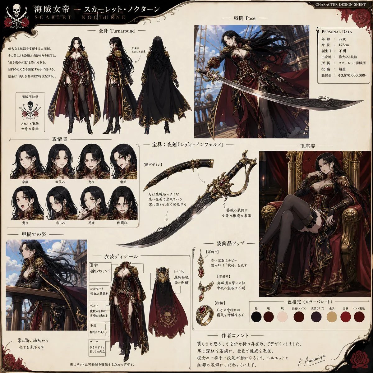 GPT Image 2 anime pirate empress character sheet