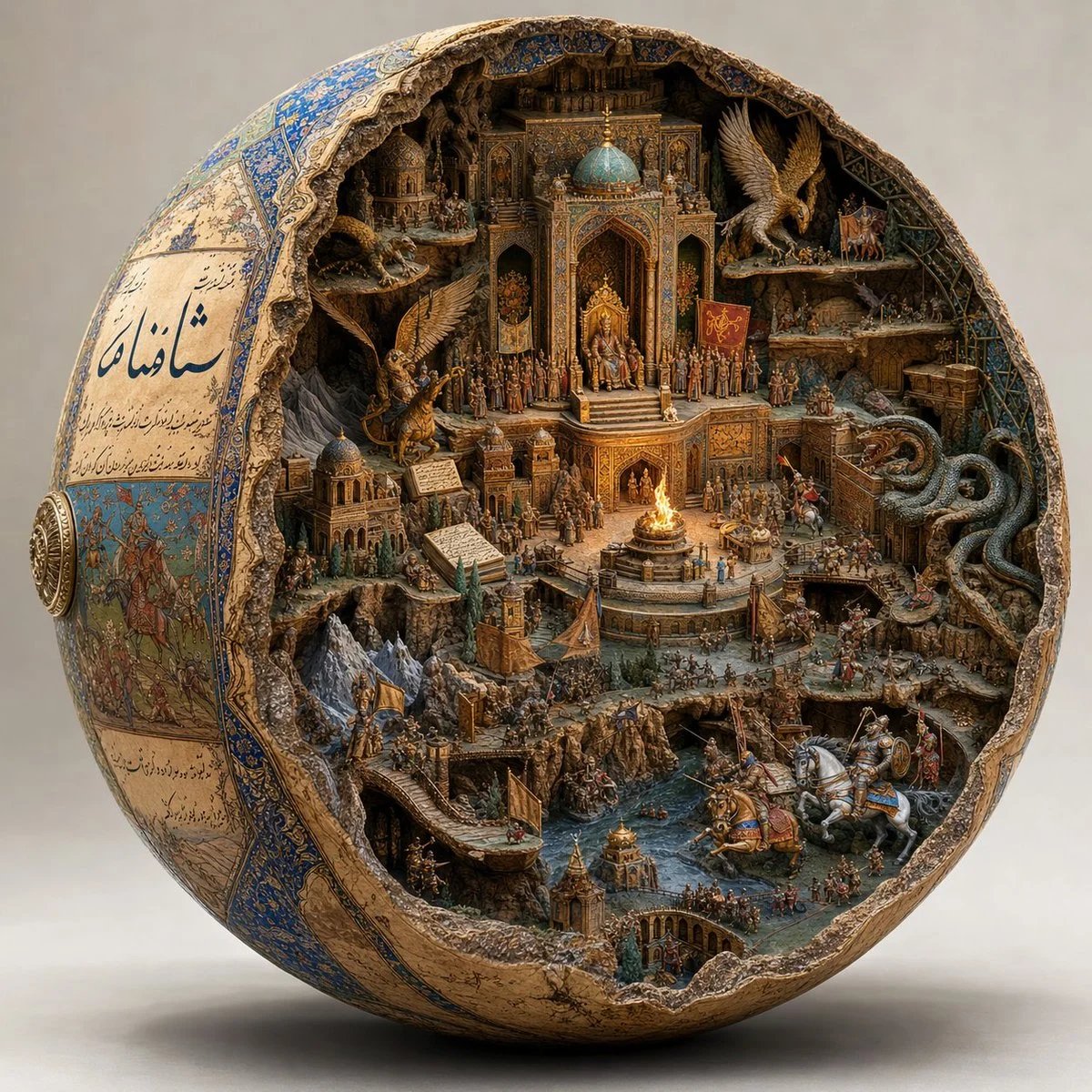GPT Image 2 and Nano Banana prompt for a Shahnameh spherical artifact diorama