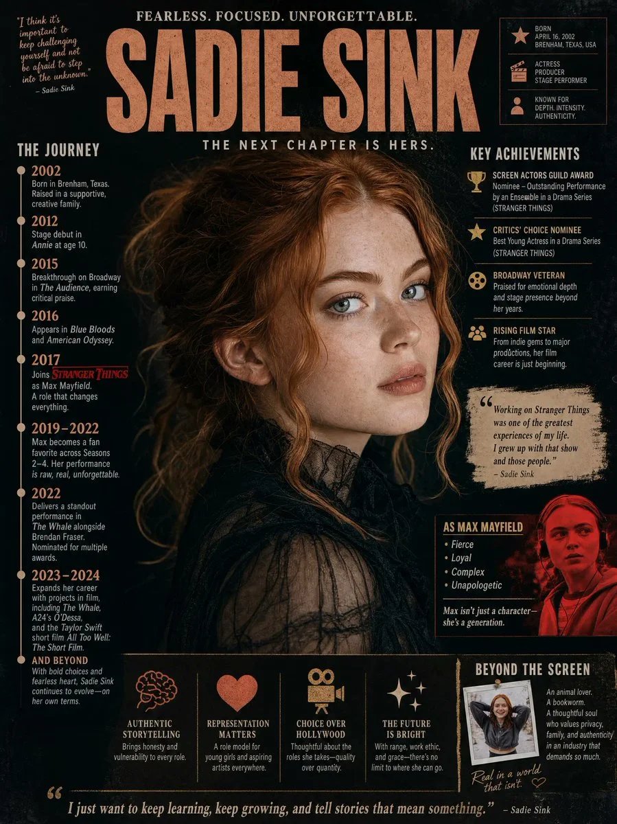 GPT-Image-2 infographic prompt for Sadie Sink history