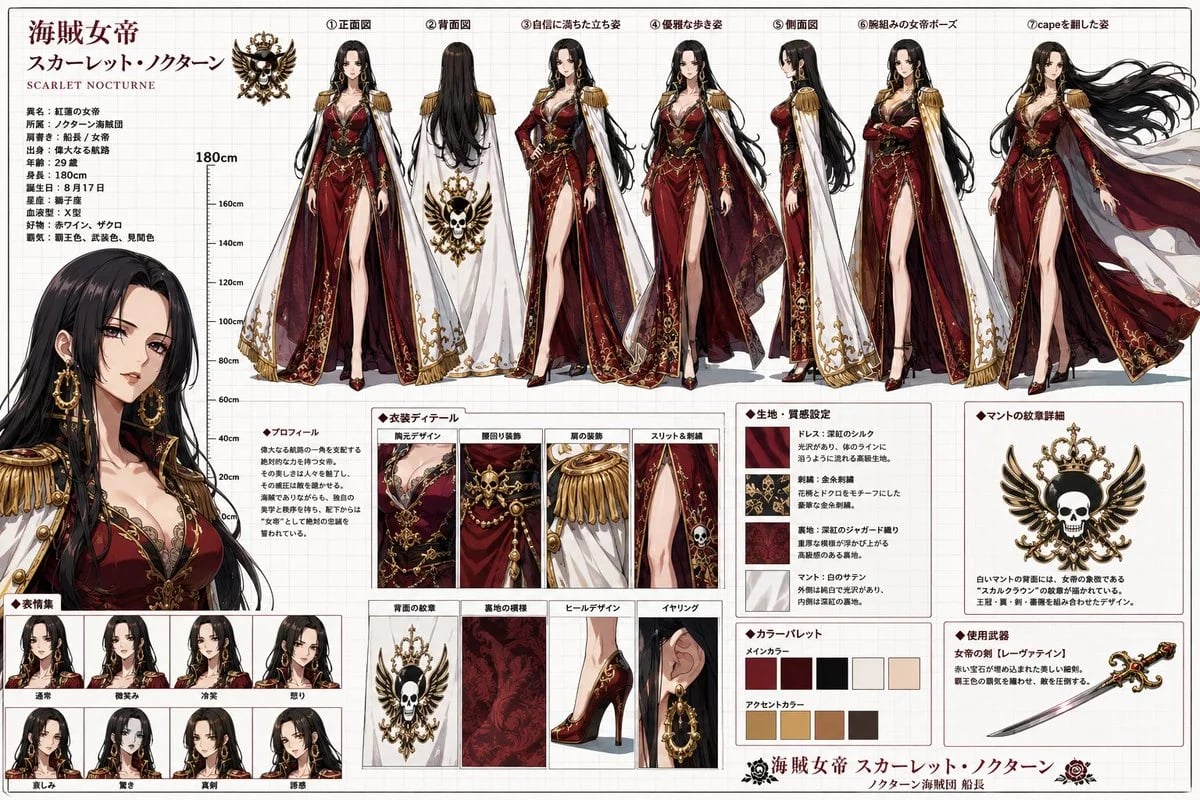 Pirate Empress Anime Character Design Sheet