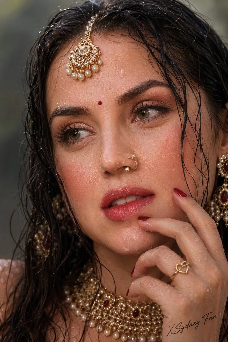 Wet gold bridal close-up portrait