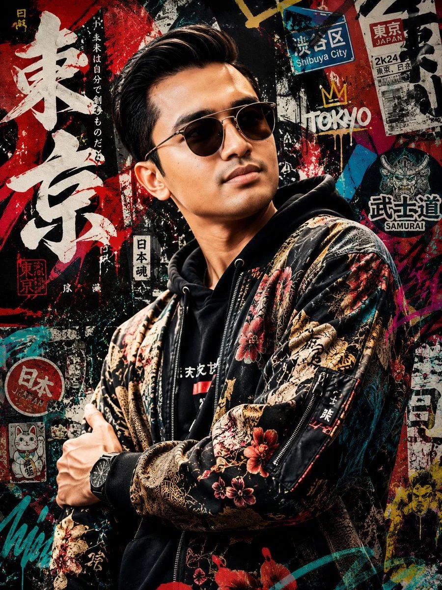 Japanese Graffiti-Inspired Street Fashion Portrait Poster
