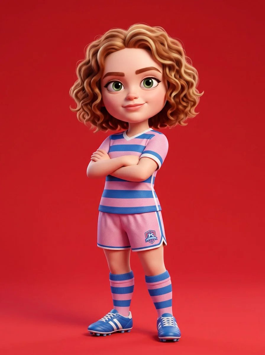 Pixar-Style 3D Sadie Sink Soccer Character