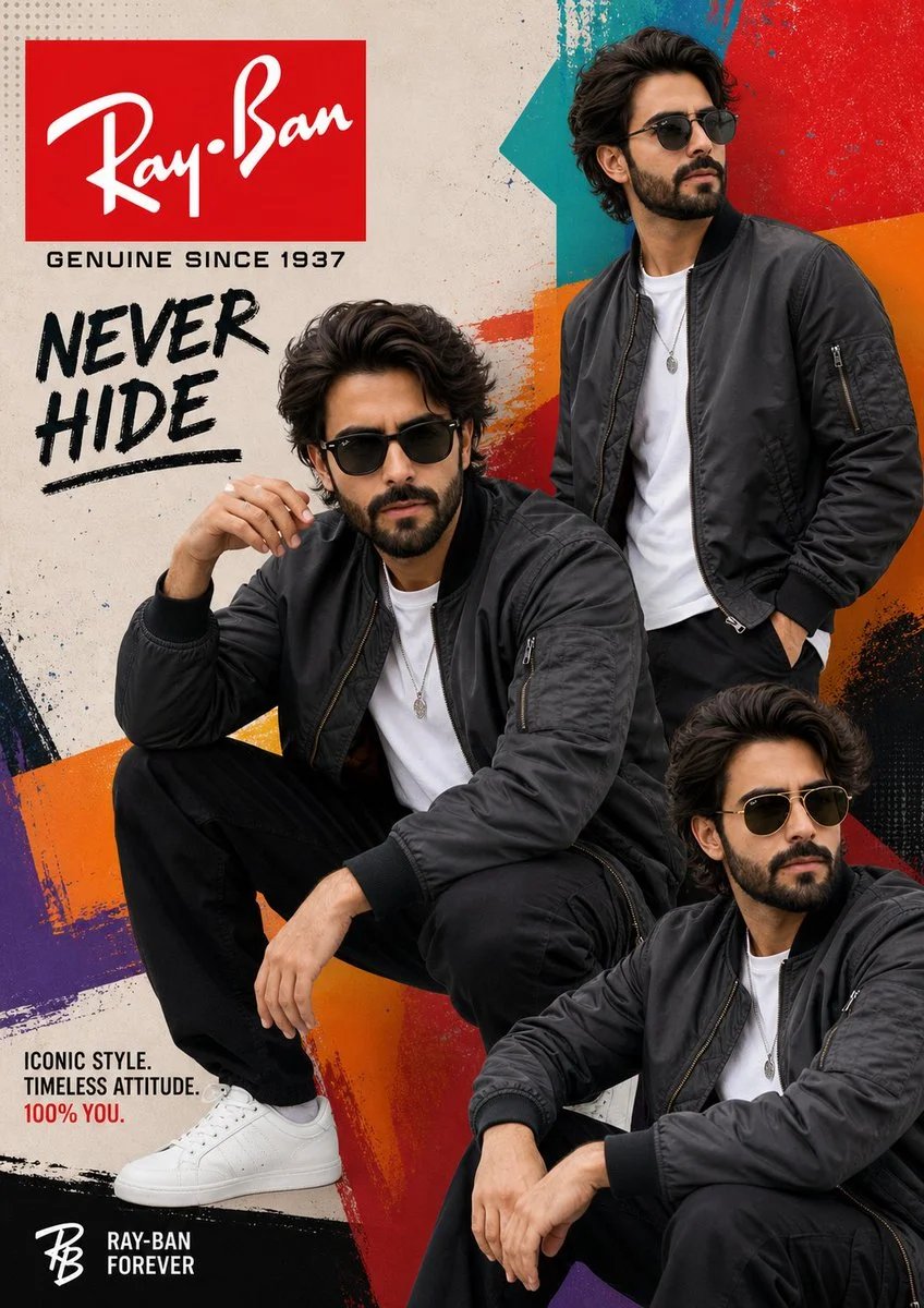 Ray-Ban Fashion Advertisement Poster with Young Man in Multiple Sunglass Poses