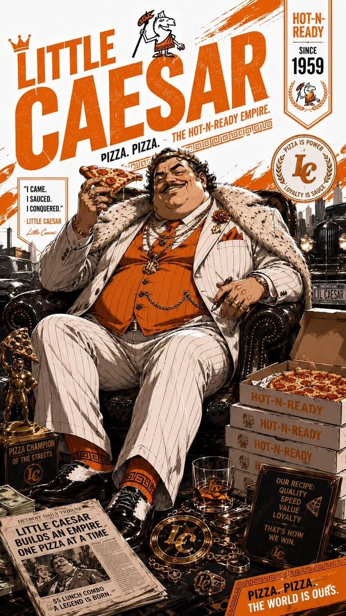 Cinematic 1930s Mafia Pizza Brand Crossover Poster