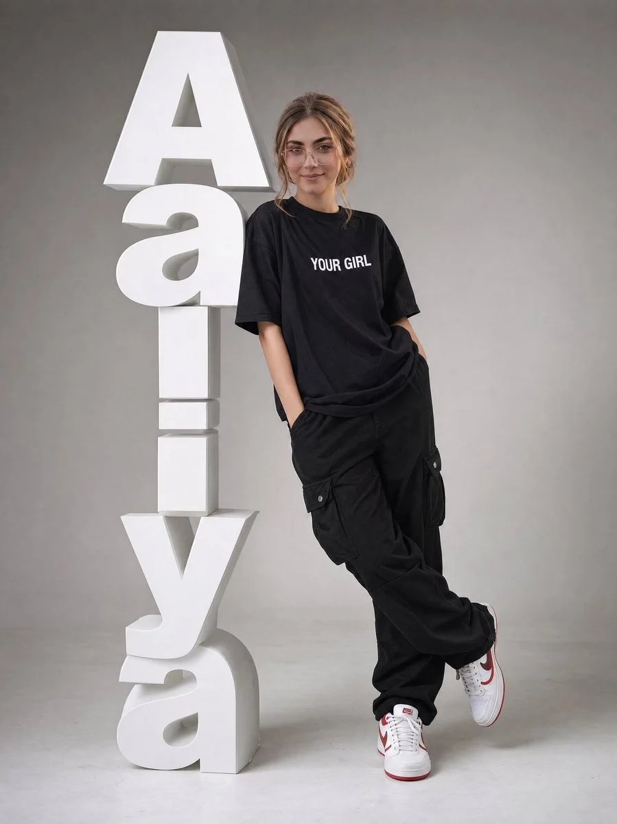 GPT Image fashion editorial portrait with 3D name letters