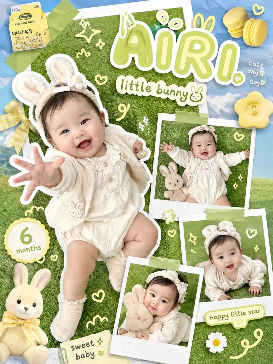 Kawaii scrapbook-style children and baby photography collage prompts