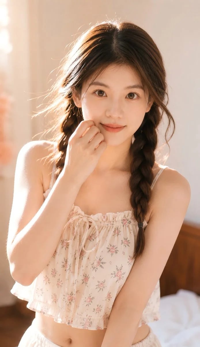 Japanese Soft Bedroom Portrait with Warm Backlight