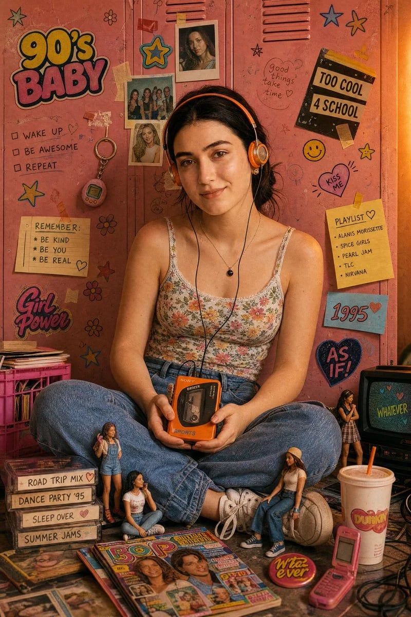 Retro 90s Collage Portrait with Orange Headphones