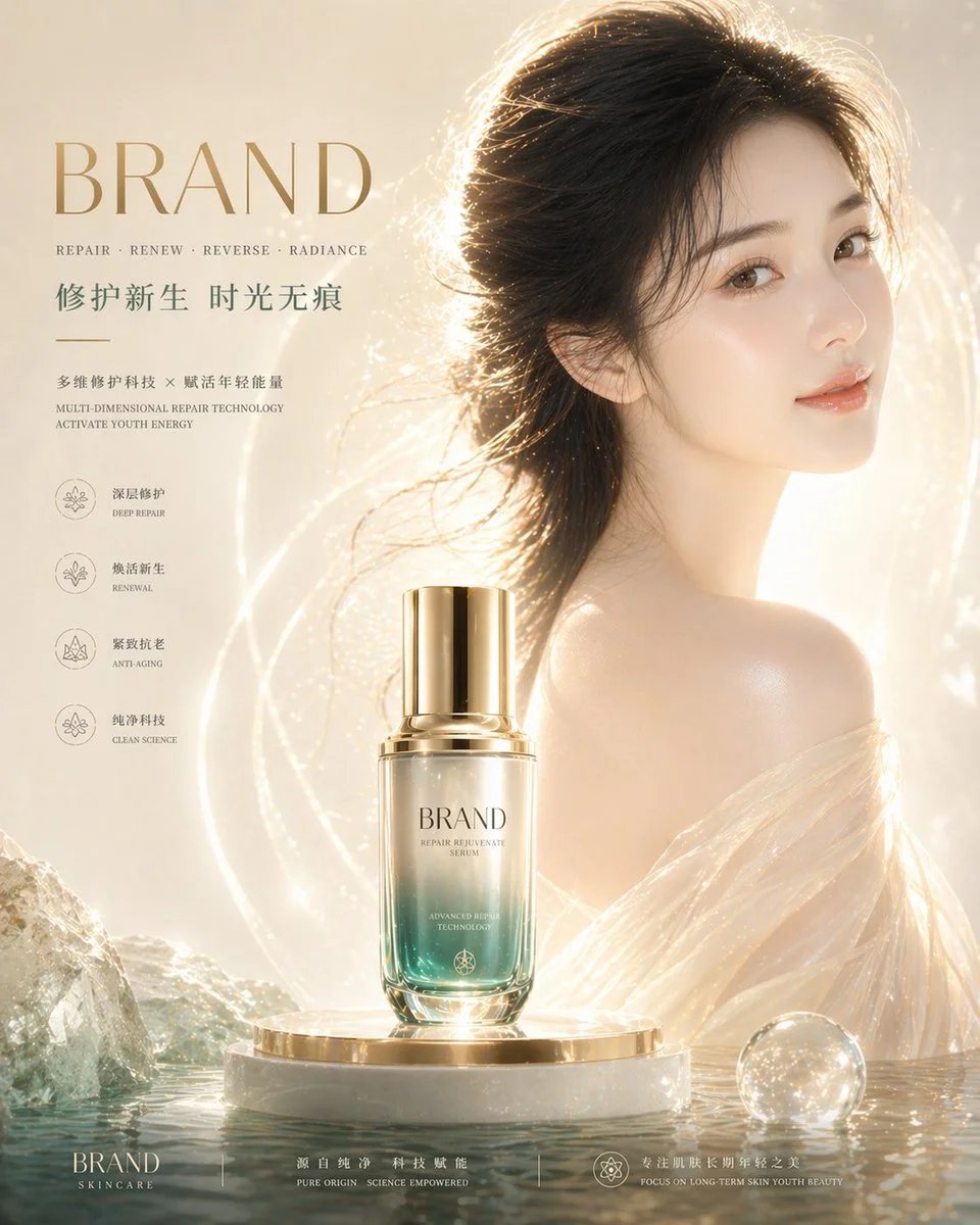 GPT Image 2 high-end skincare brand KV prompt with realistic model