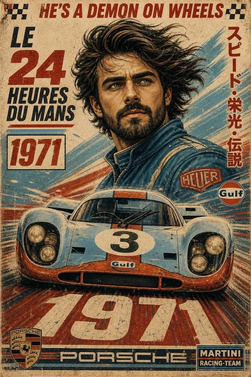 Vintage 1970s Le Mans Motorsport Poster Prompt