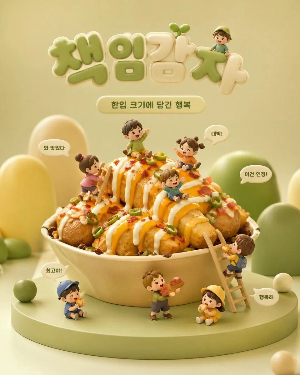Oversized Sandwich 3D Food Advertisement with Chibi Characters